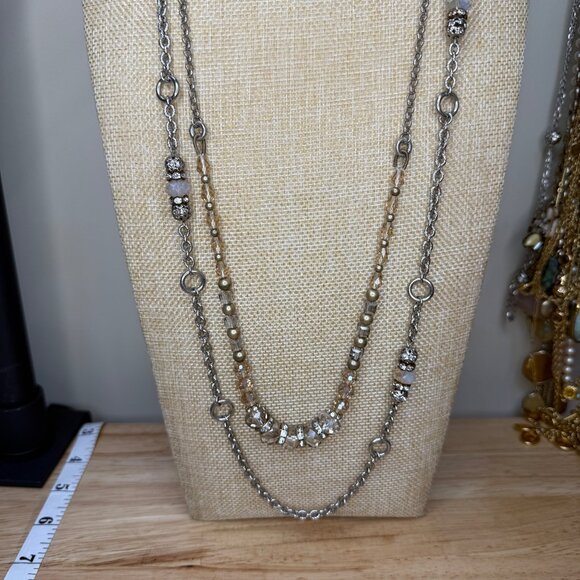 Loft Layered Necklace Set With Silver-Tone Chains & Glass Beads Long - Picture 6 of 10